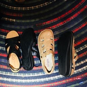 Tan Algeria sandals & Black Easy Street sandals